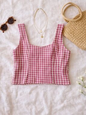 Linen Gingham Corset Top – Boutique Quality / Euro Summer
